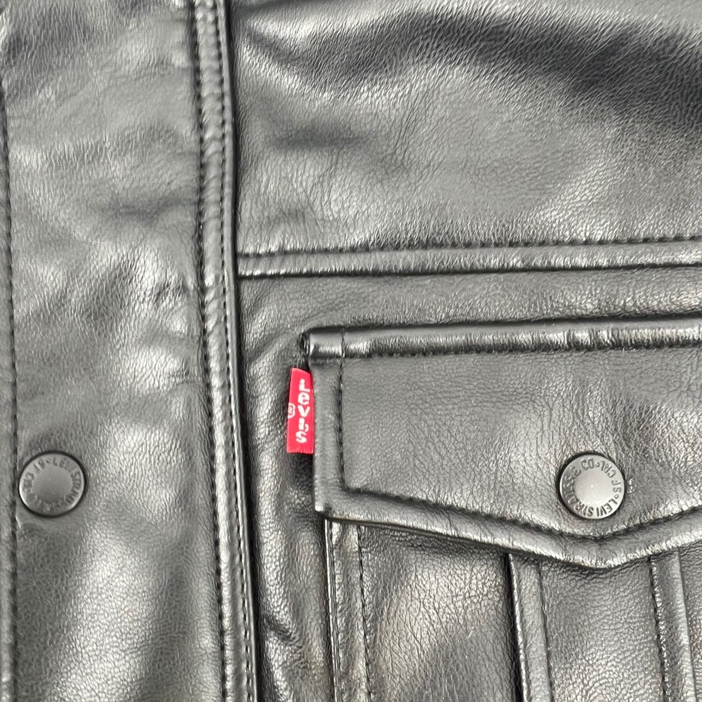 Levis Mens Faux Leather Field Jacket Black Quilted Lining Medium‎ RN 54163 - Picture 2 of 13